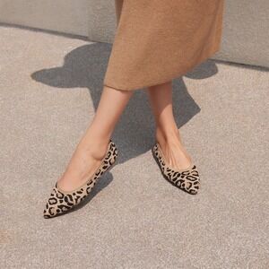 VIVAIA Leopard Print Knit Ballet Flats‎ Pointed Toe Slip On Comfort Shoes  US/11